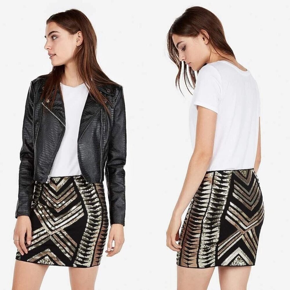 EXPRESS High Waisted Sequin Mini Black Skirt Size M